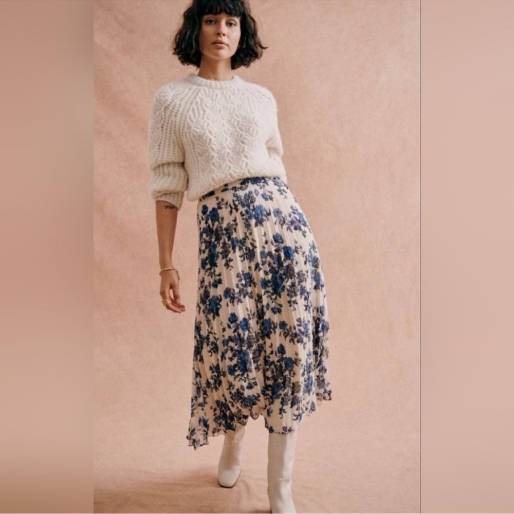 Sezane Blue Floral Midi Skirt Size EU 44 - Picture 3 of 10